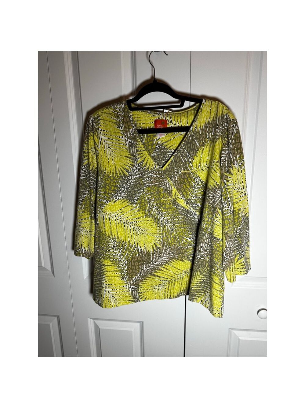 hearts of palm woman Tunic 3X Lime Green Brown Palm Print